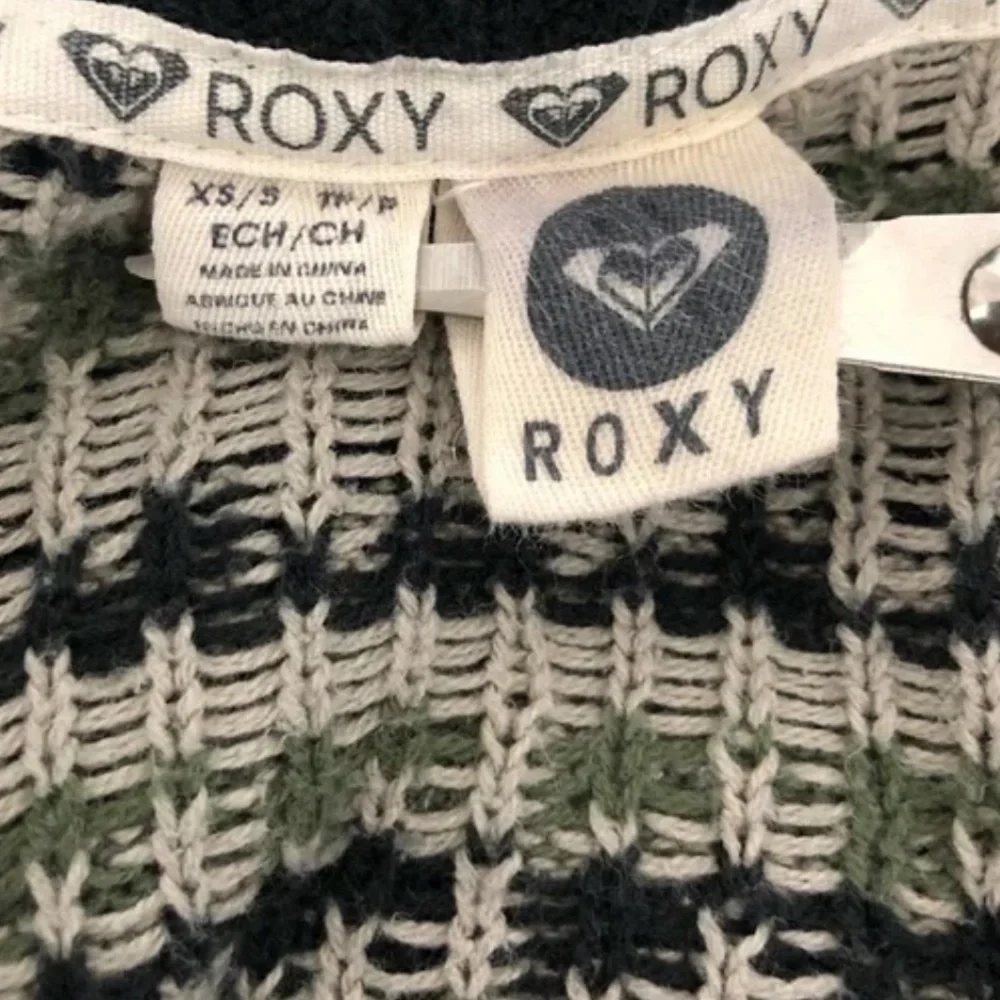 Roxy Aztec Tribal Print Long Line Open Front Boyfriend Cardigan - Green Black